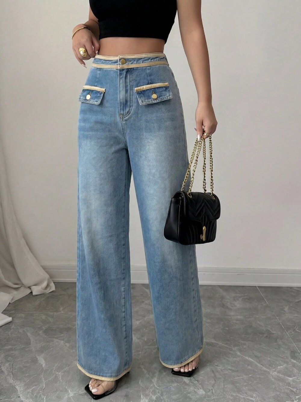Blue Casual Women's Straight Leg Loose Denim Jeans With Button Design - Picture 5 of 5
